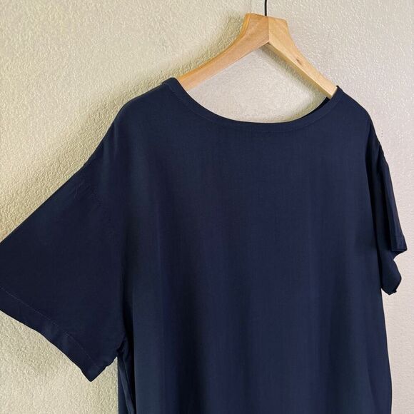 CP Shades Oversized Rayon Shirt Dress Womens Sz XS Navy Blue Pockets Minimalist - Picture 2 of 10